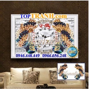 Tranh gắn đá đồng hồ con công